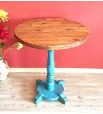 Masifart Basel Fiskos Sehpa Tornalı Ayak Yan Sehpa Mavi Eskitme